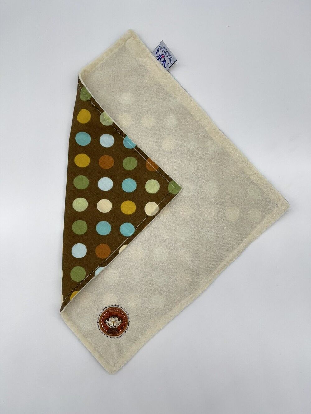 Nojo Monkey Tan Brown Polka Dots Circles Lovey Security Blanket Square 15" Cream